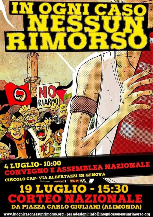 GENOVA: A 25 ANNI DAL G8 “NESSUN RIMORSO”. 19 LUGLIO CORTEO NAZIONALE