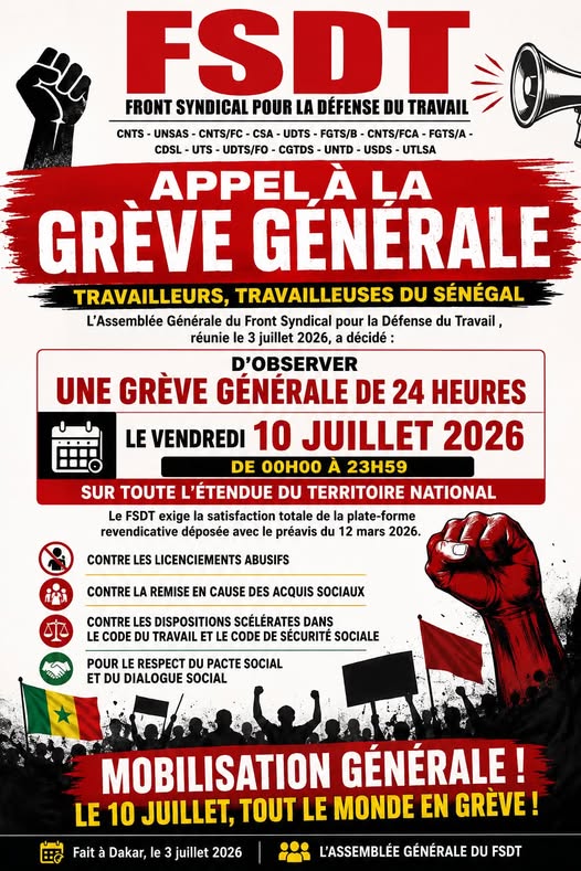 Senegal. Dopo lo sciopero generale del 10 luglio 2026